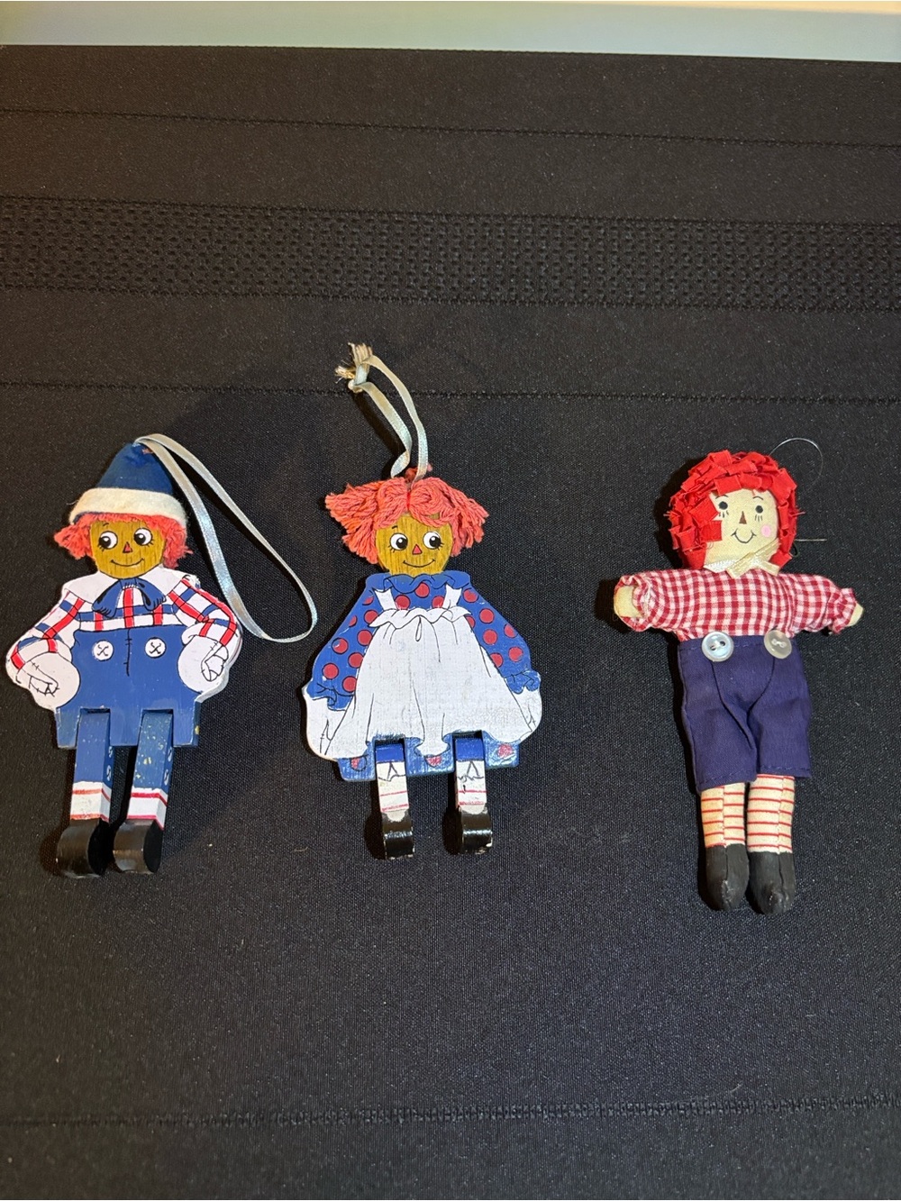 Kurt Adler Raggedy Ann and Andy Wooden Ornaments and Andy-Soft Ornament